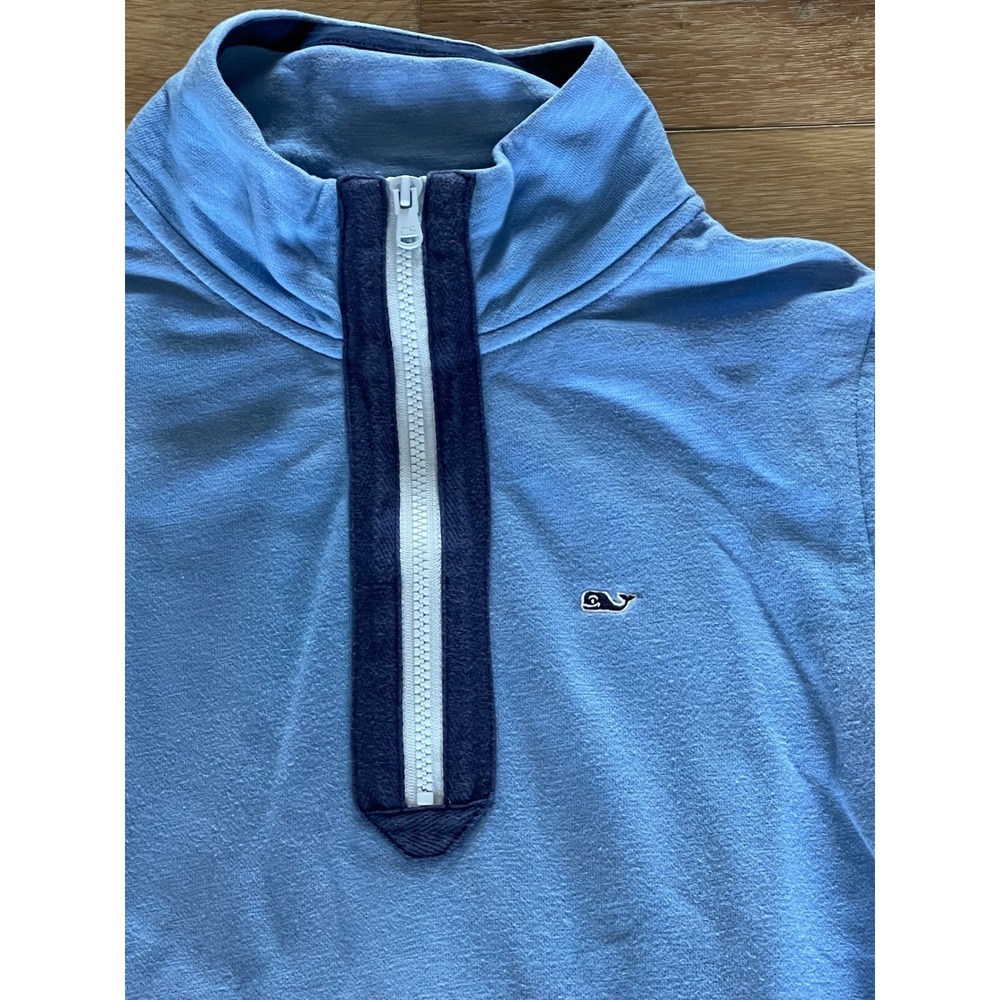 Vineyard Vines Womens Quarter Zip Pullover Light Blue Whale Logo Sweatshirt M - Picture 2 of 5